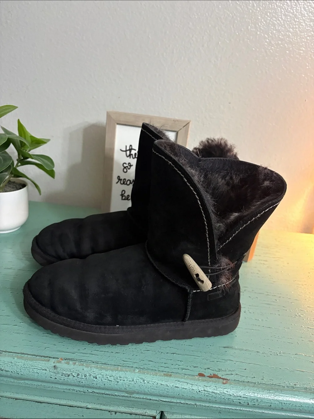 Black Suede Winter Boots - Cozy Lined Slip-On